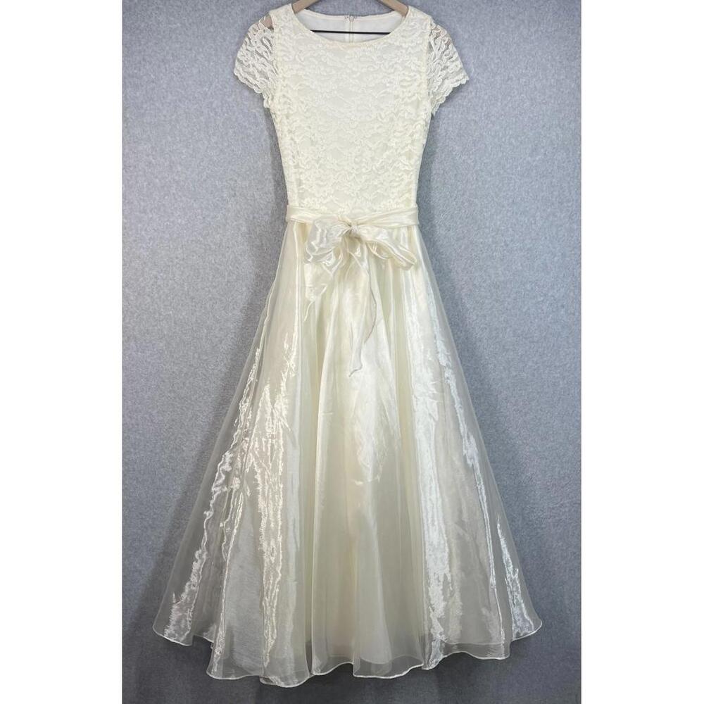 Vintage Ballgown JS Collections Ivory Womens 10 Evening Dress Prom Formal Bow